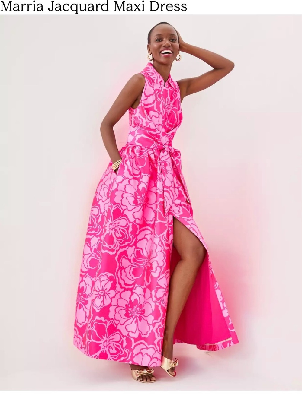 NWT Lilly Pulitzer Marria Satin Jacquard Maxi Dress Parigi Pink Floral Size 8
